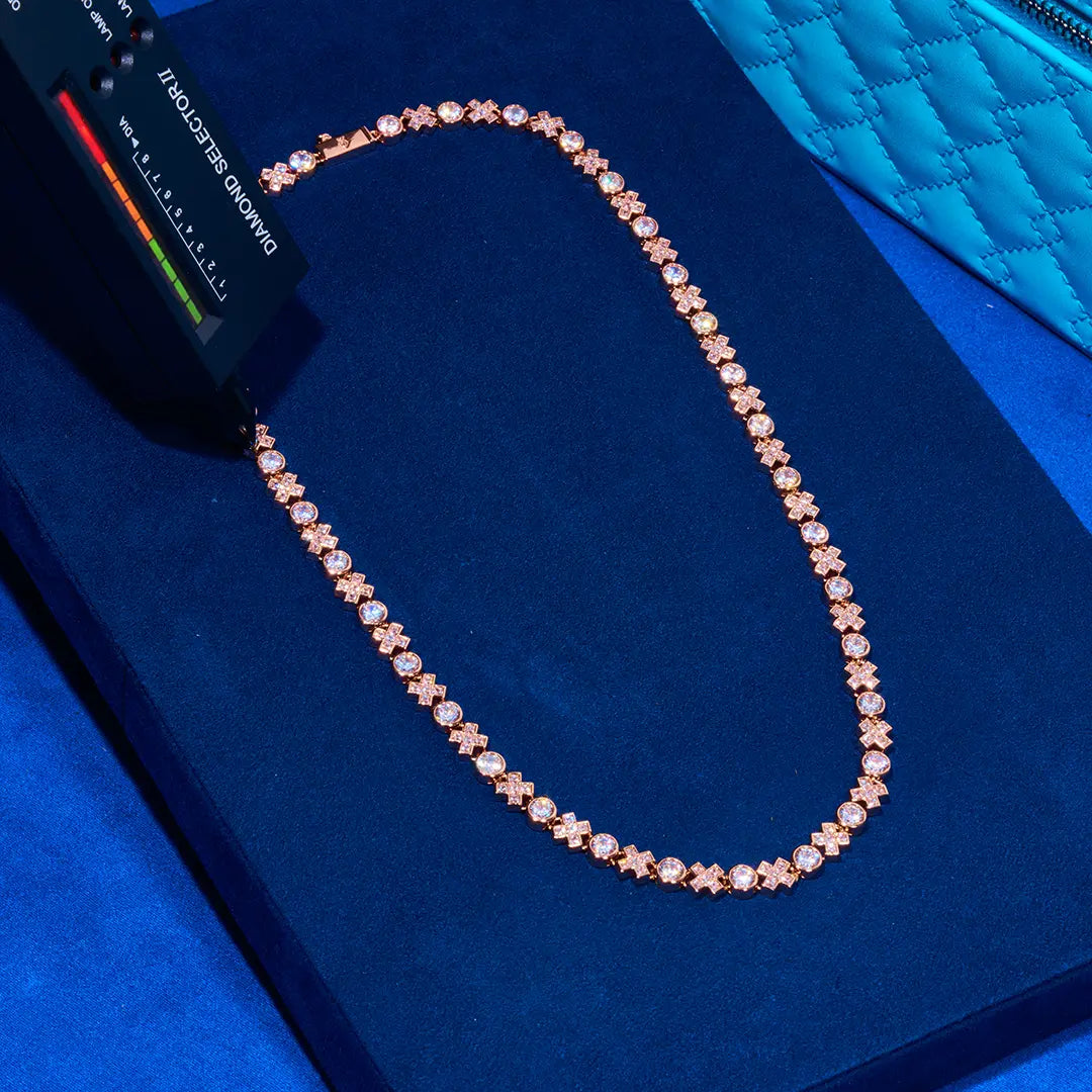 5MM Moissanite XOXO Chain - Rose Gold - 925 Silver - D Colour - VVS1