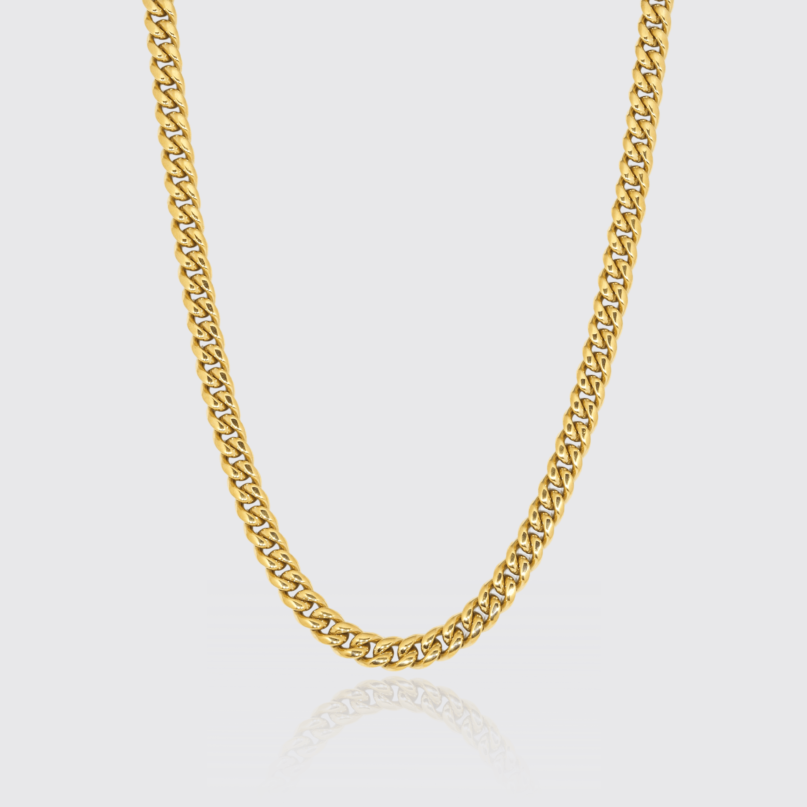 10mm gold Cuban chain with polished finish and sleek design.