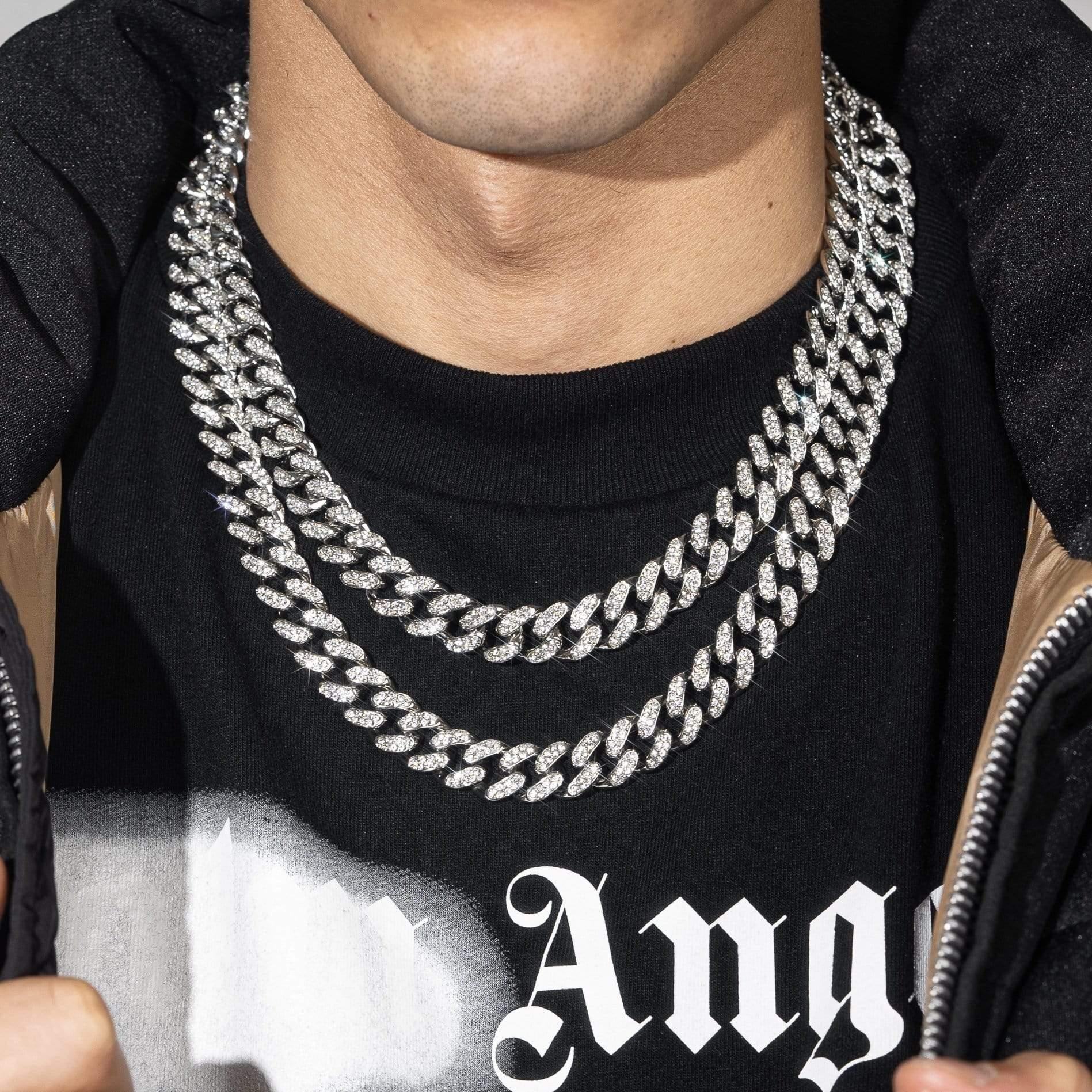 12.5mm Cuban Chain + Bracelet - White Gold