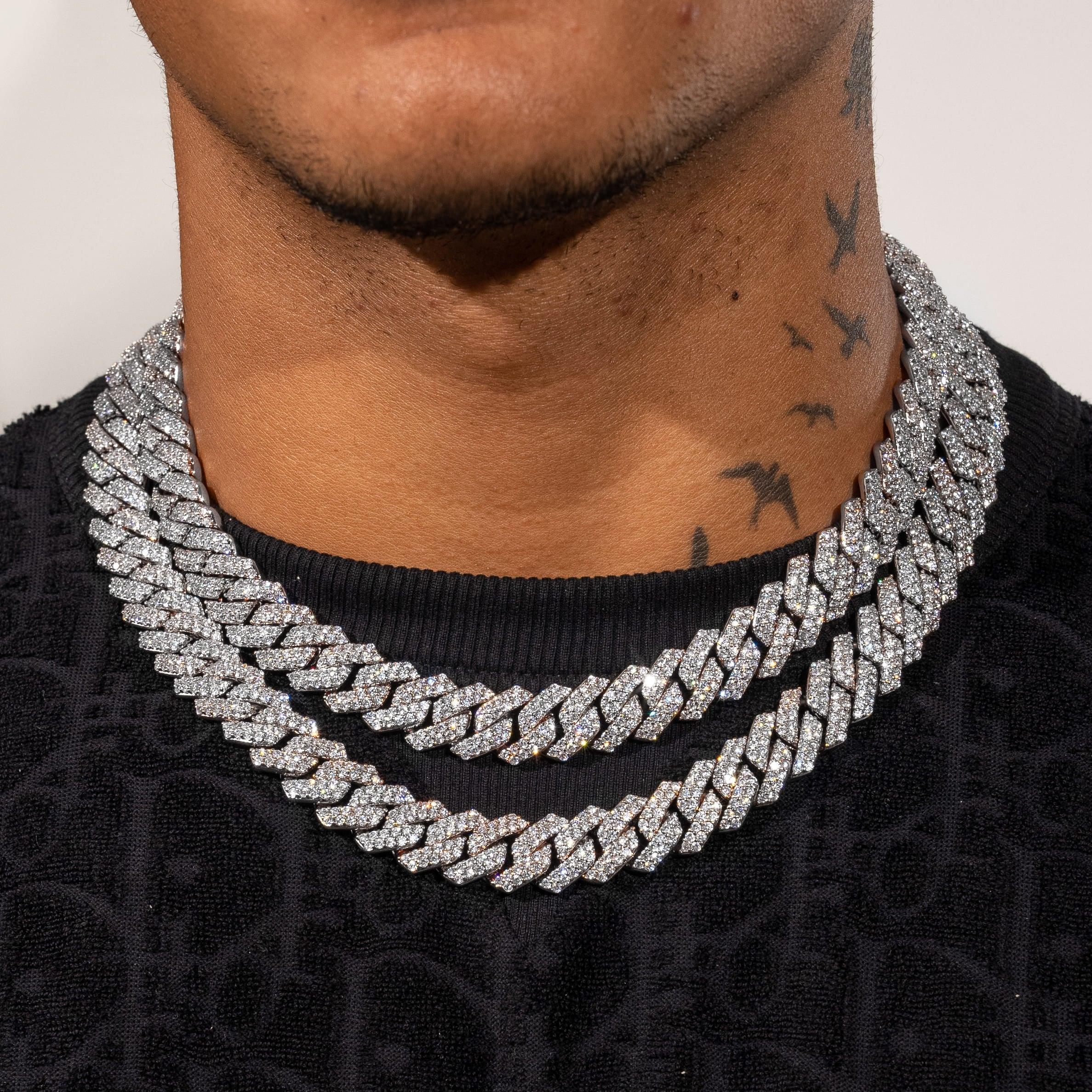 14mm Moissanite Cuban Chain - 925 Silver - D Colour - VVS1