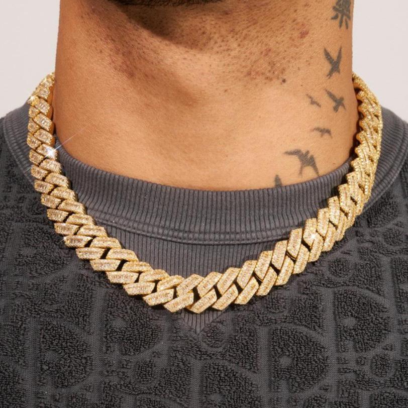 17MM BAGUETTE PRONG LINK MONACO CHAIN - GOLD