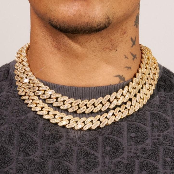 17mm Baguette Link Cuban Chain - Gold