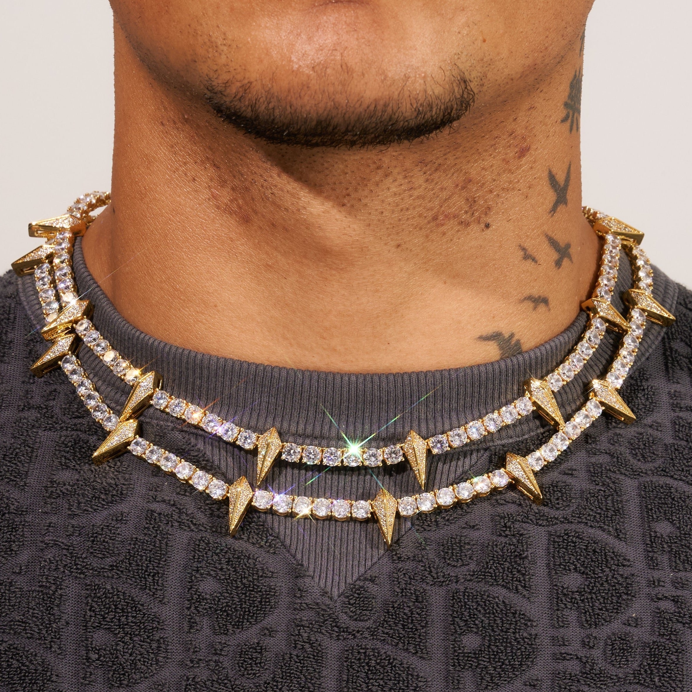 5mm PAVE SPIKE TENNIS CHAIN - GOLD