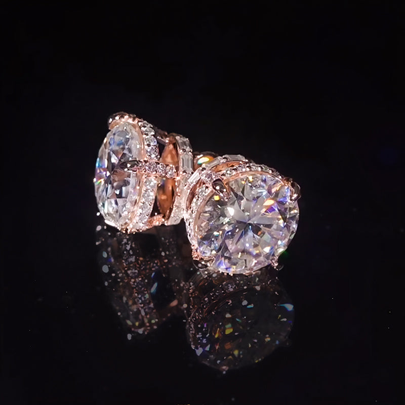 925 VVS Moissanite Round&Baguette Cut Full Paved Earrings