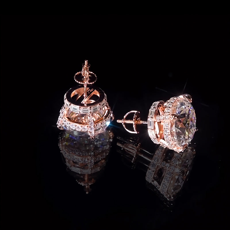 925 VVS Moissanite Round&Baguette Cut Full Paved Earrings