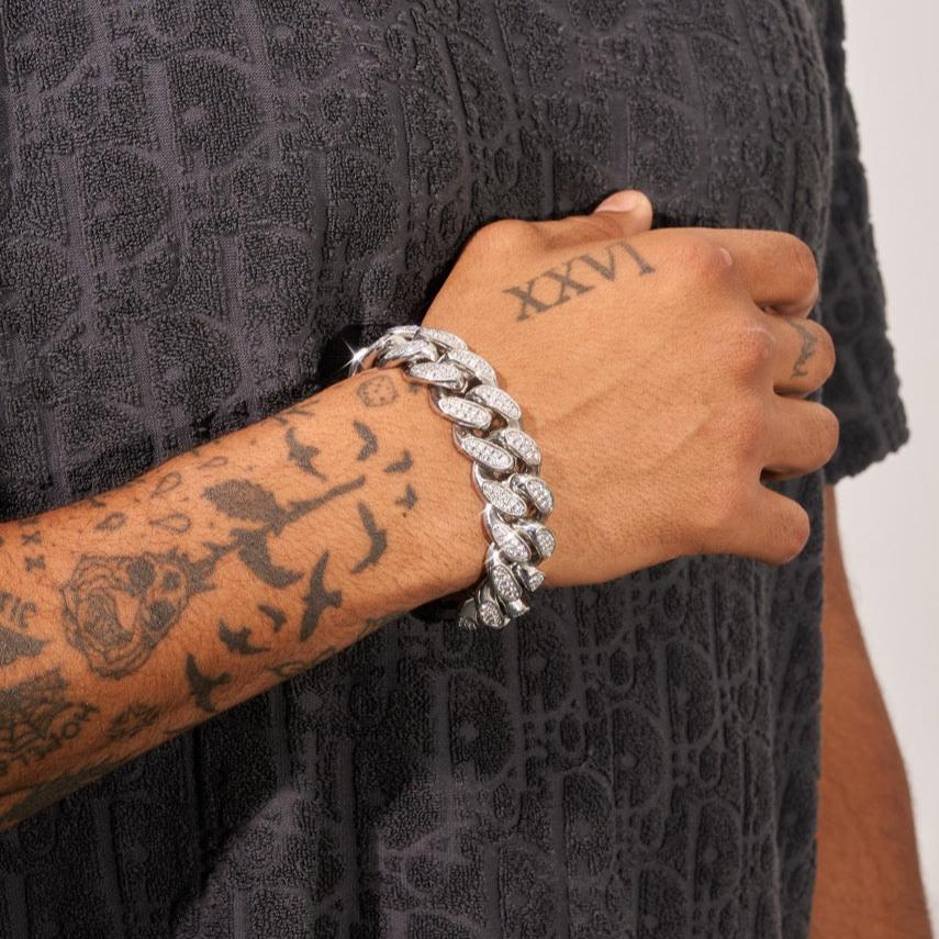 19mm Cuban Bracelet - White Gold