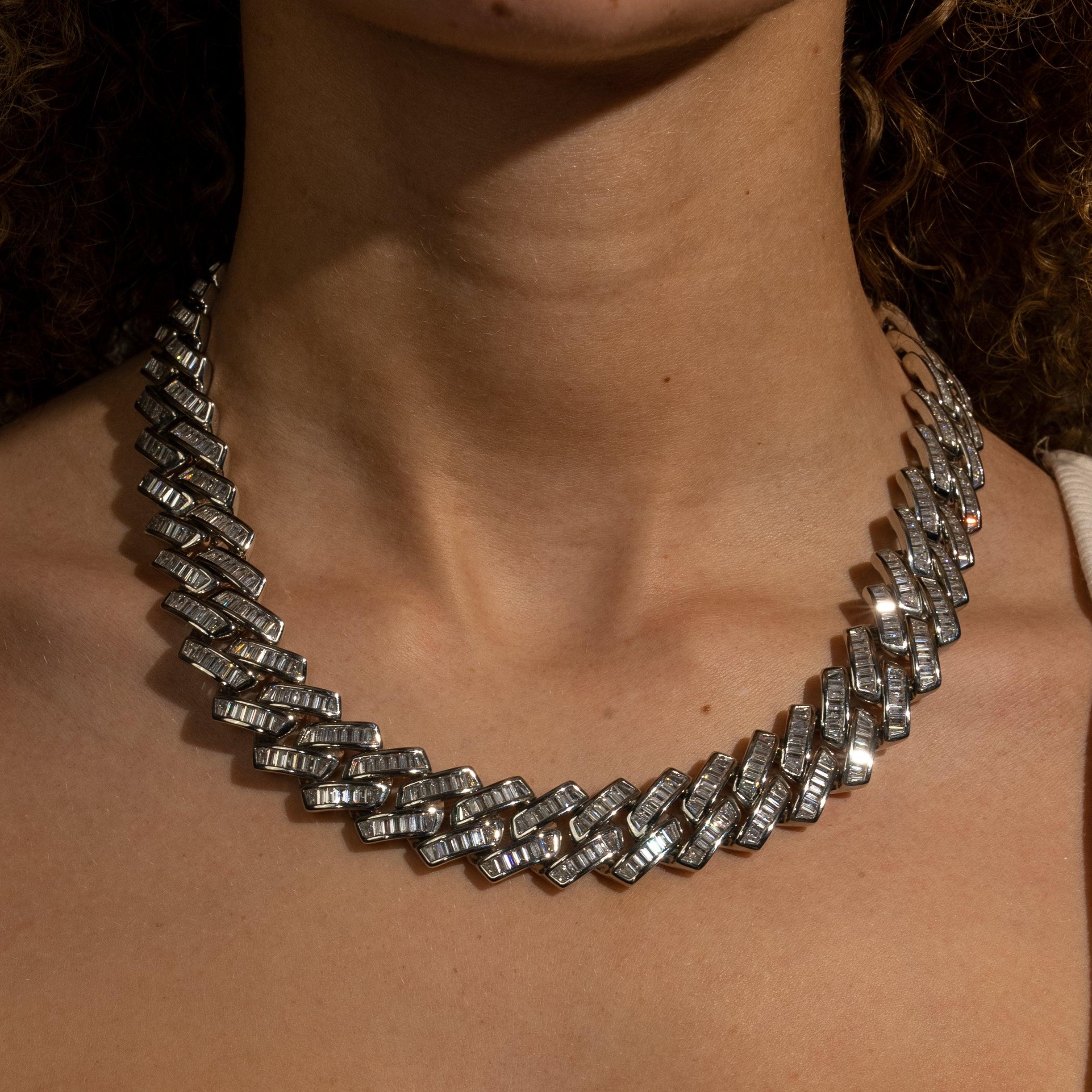 20mm Baguette Miami Link Chain - White Gold