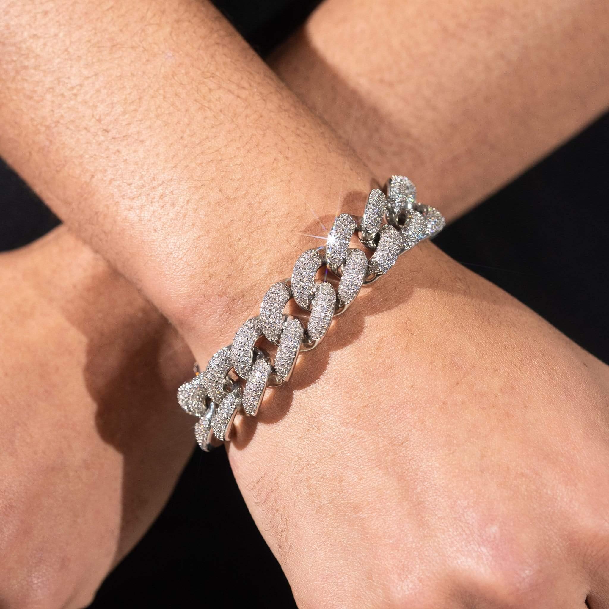 20mm Iced Cuban Bracelet - White Gold