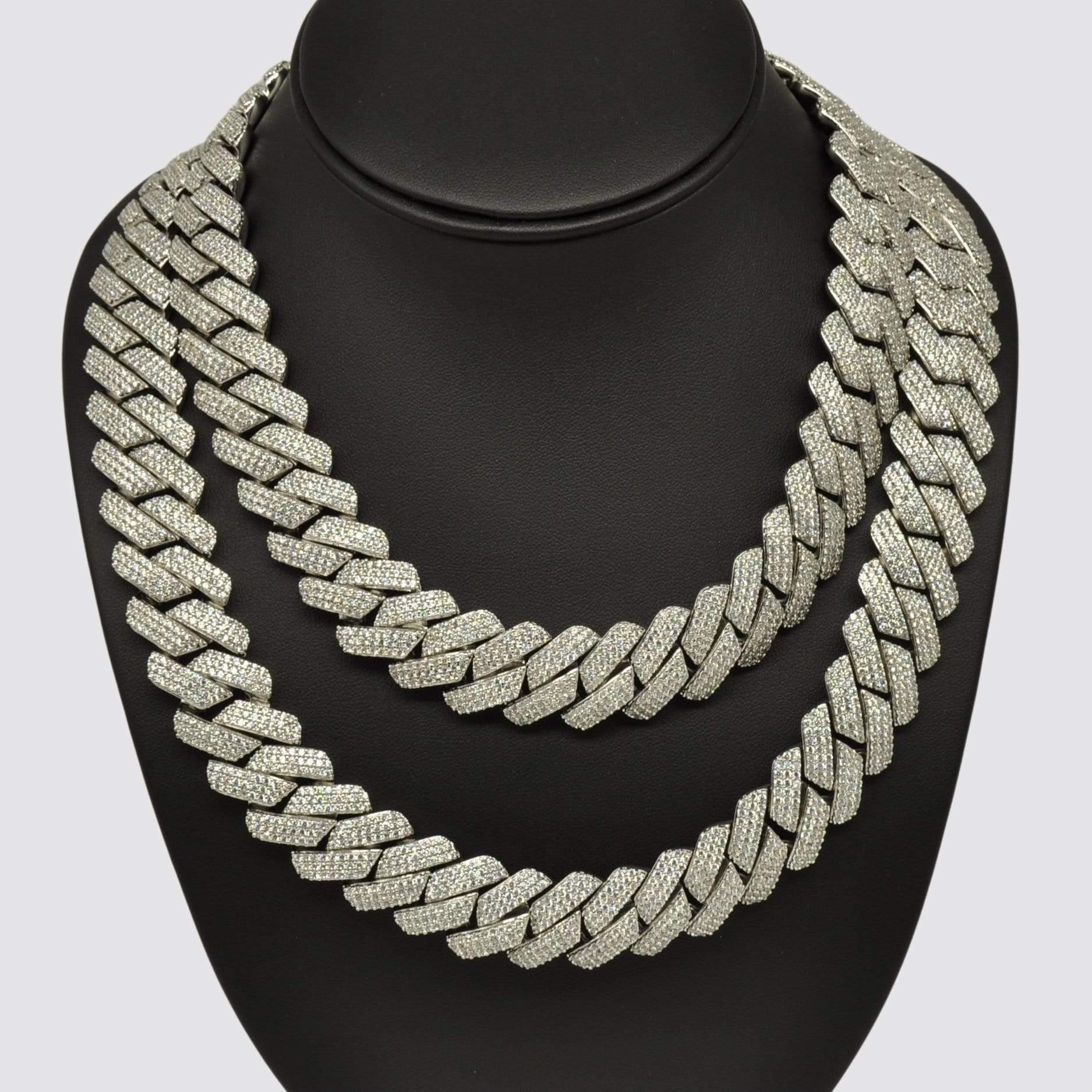 20mm Monaco Chain Bundle 20" & 22" - White Gold