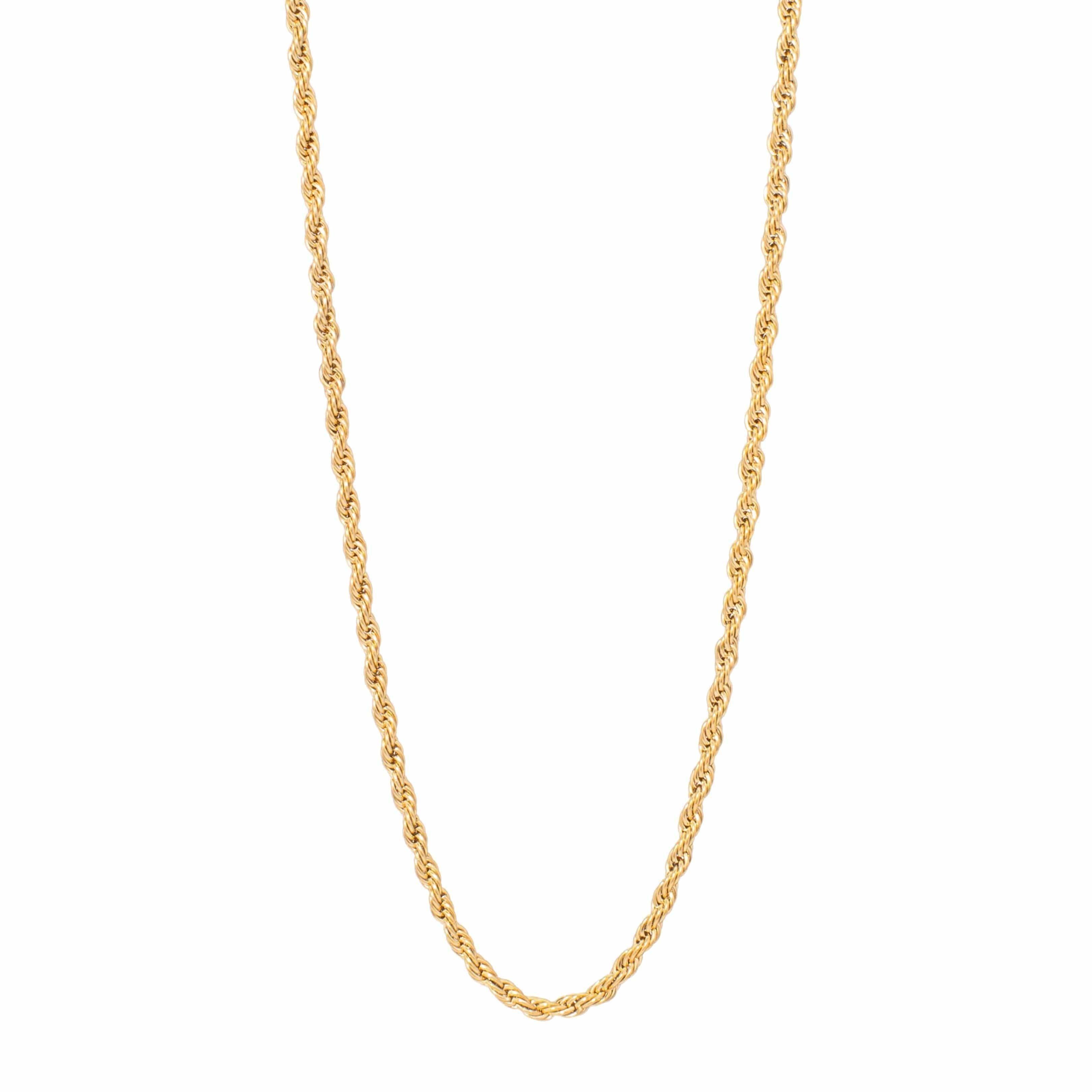 3mm gold rope chain necklace, 18K plated, stainless steel base.