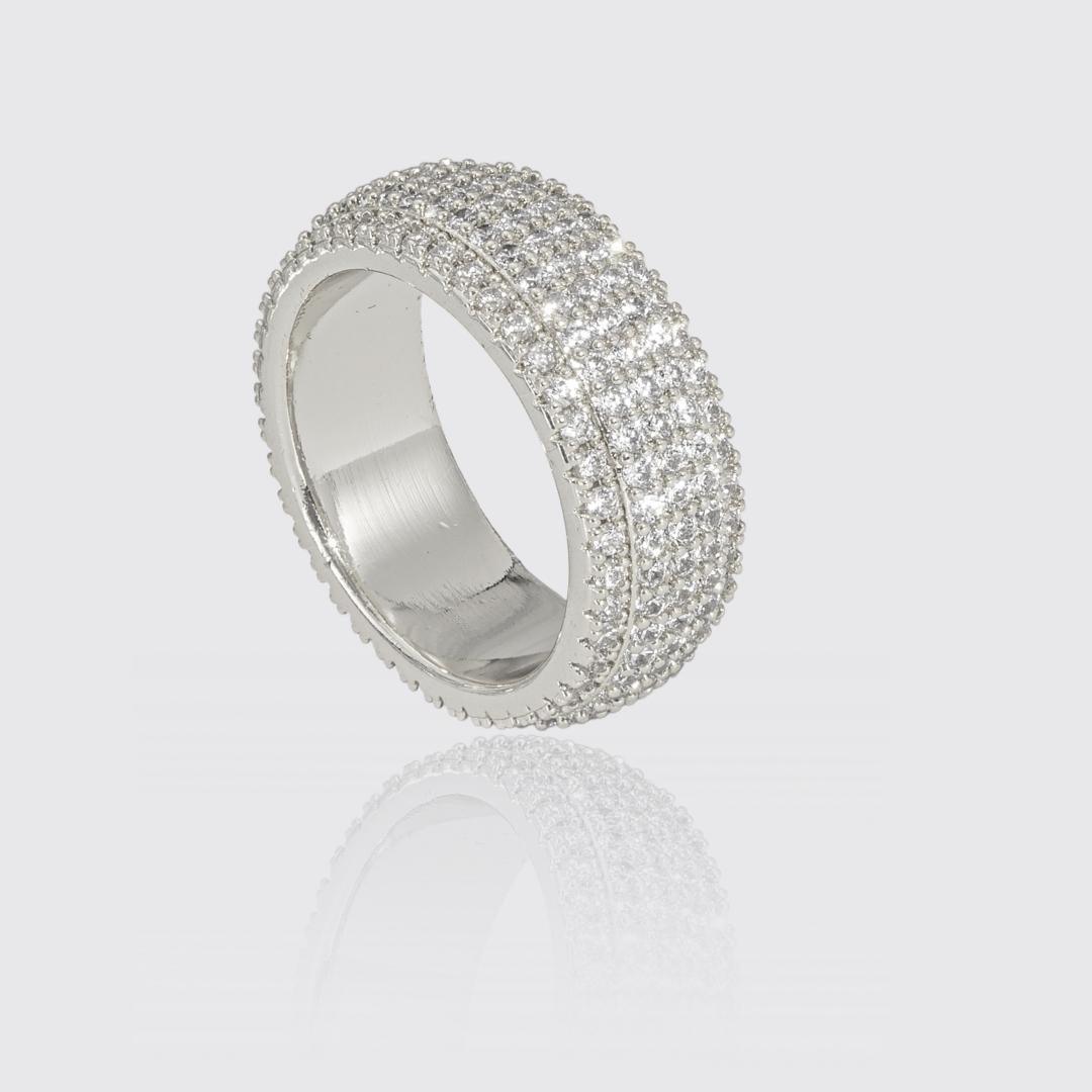 IGI Diamond 5 Row Paved Ring in 925 Silver with Lab-Created Stones, Size 9