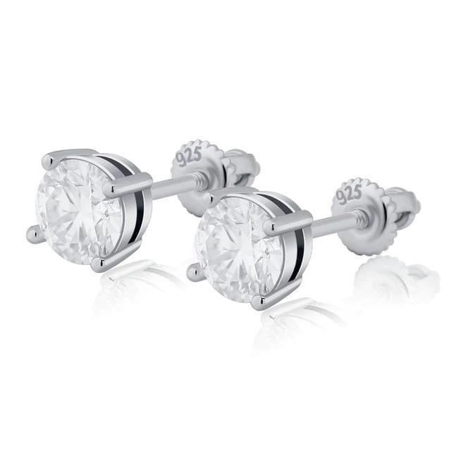 925 silver round cut stud earrings with flawless CZ stones.