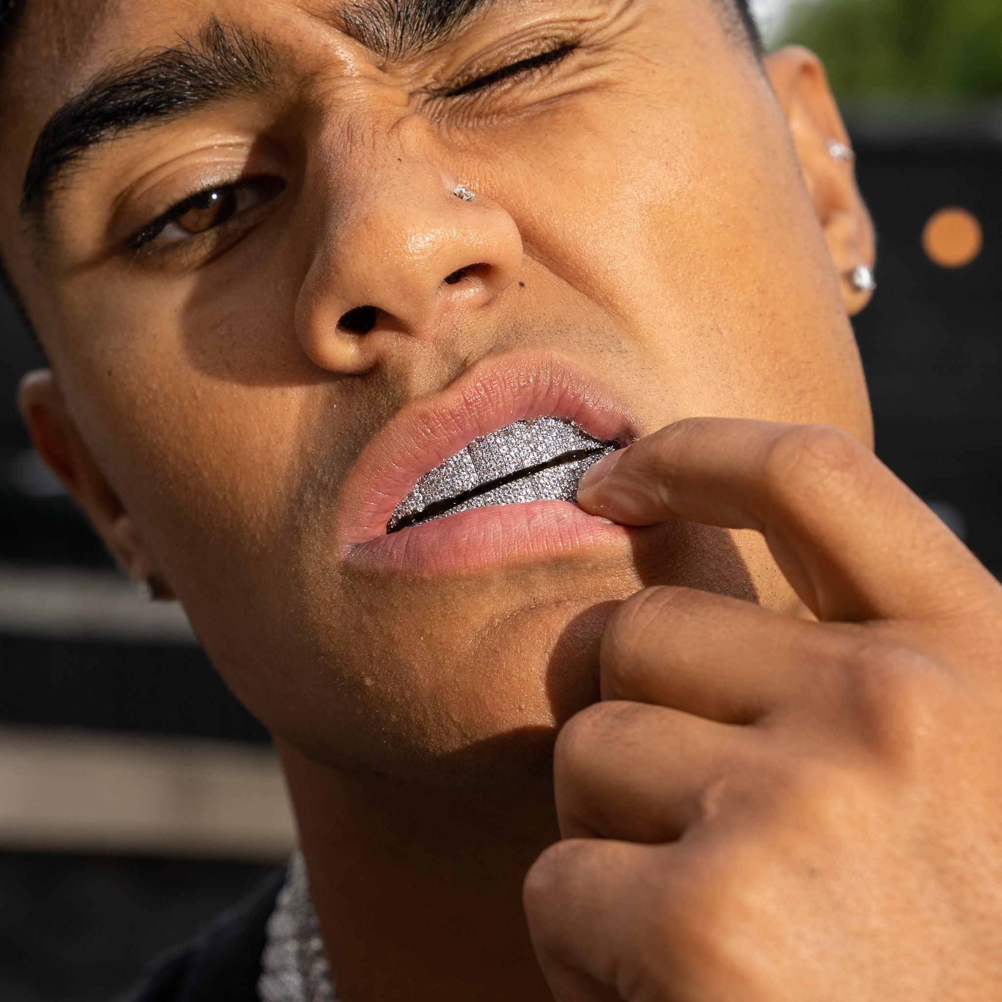 6 Tooth Standard Iced Grillz - White Gold