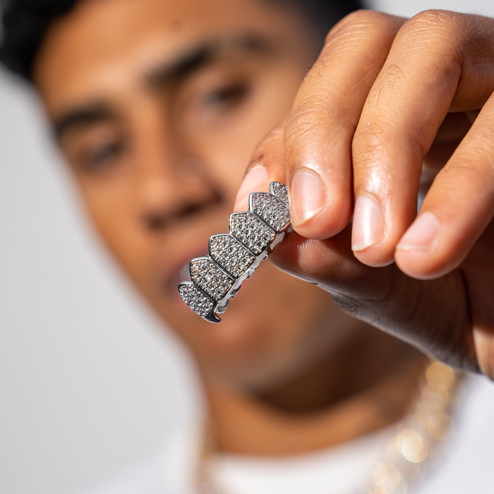 6 Tooth Thang Iced Grillz - White Gold