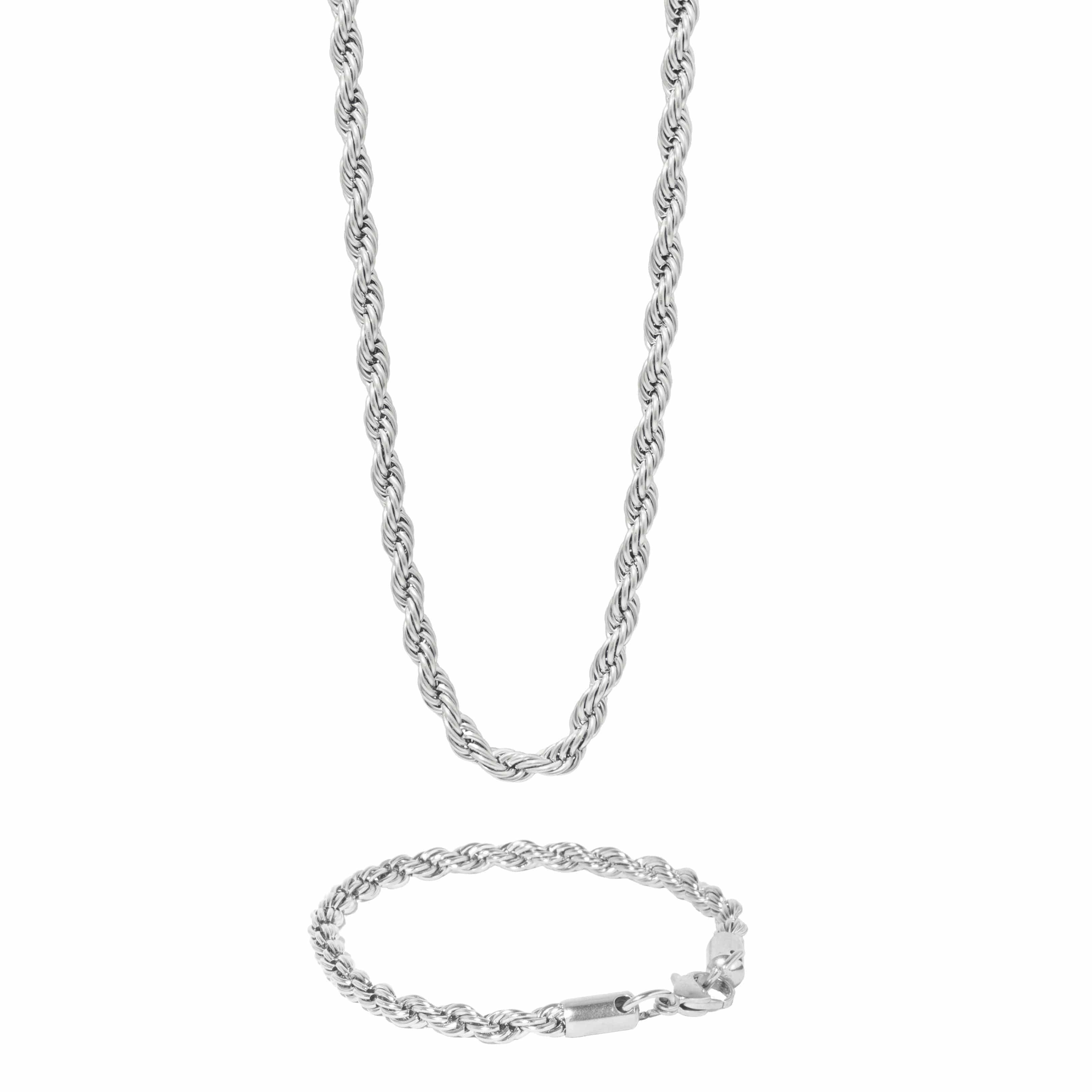 6MM rope chain and bracelet set in white gold.