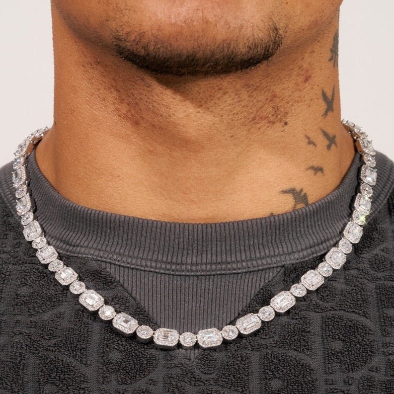 9mm Clustered Tennis Chain - White Gold