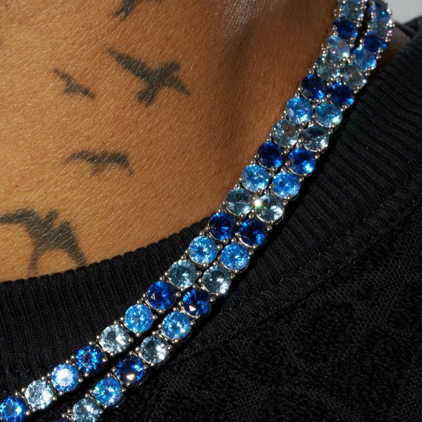 5mm Tri-Blue Diamond Tennis Chain - White Gold