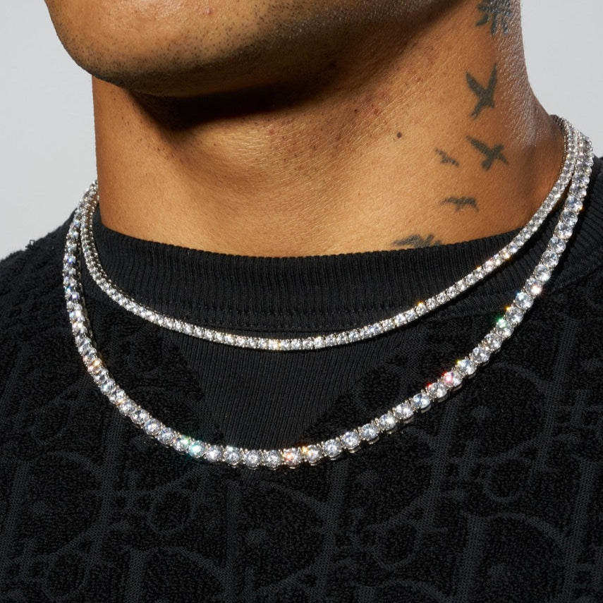 3mm Tennis + 5mm Tennis Chain Bundle - White Gold