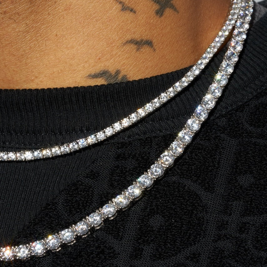 3mm Tennis + 5mm Tennis Chain Bundle - White Gold