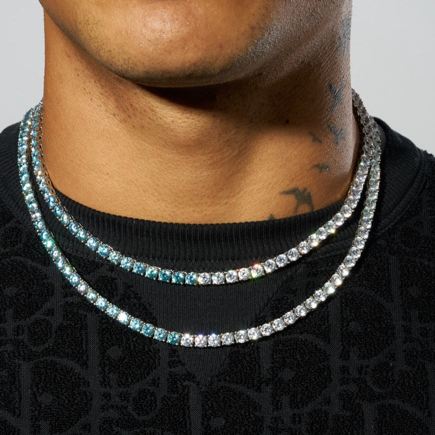 5mm PALE BLUE & WHITE TENNIS CHAIN - WHITE GOLD