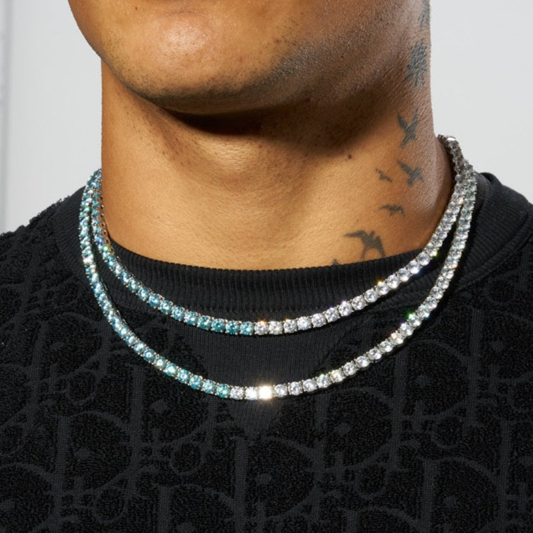 5mm PALE BLUE & WHITE TENNIS CHAIN - WHITE GOLD