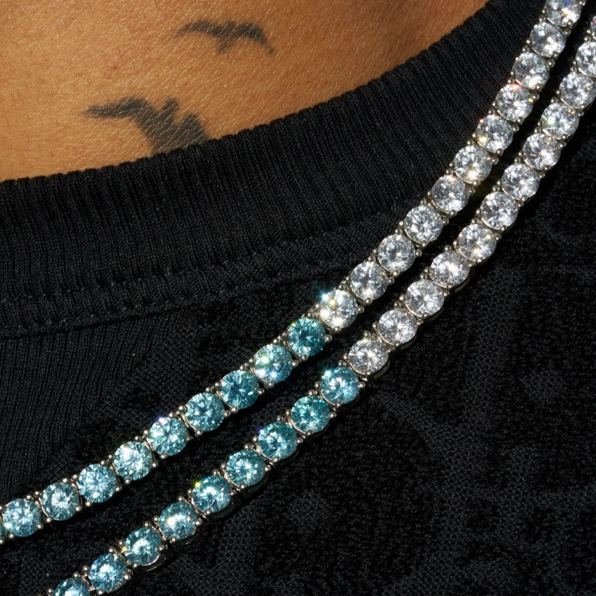 5mm PALE BLUE & WHITE TENNIS CHAIN - WHITE GOLD