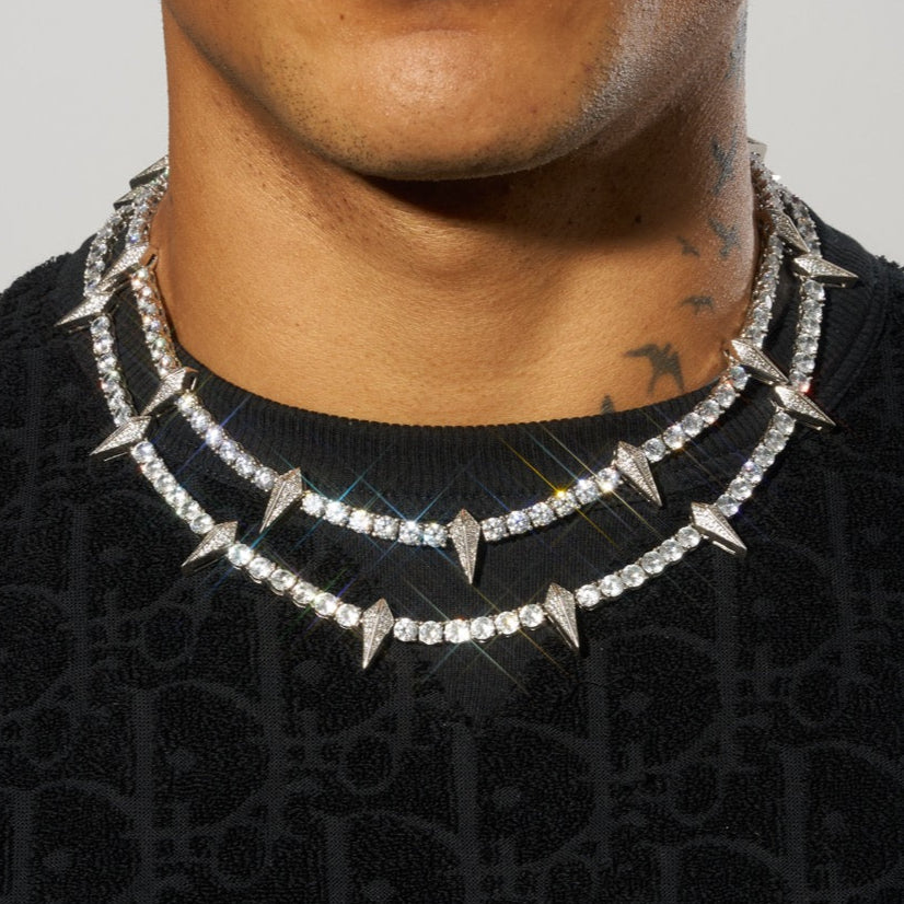 5mm PAVE SPIKE TENNIS CHAIN - WHITE GOLD