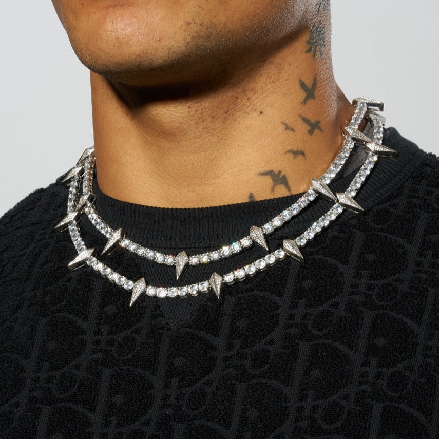 5mm PAVE SPIKE TENNIS CHAIN - WHITE GOLD