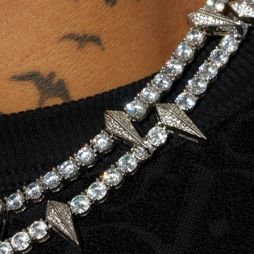 5mm PAVE SPIKE TENNIS CHAIN - WHITE GOLD