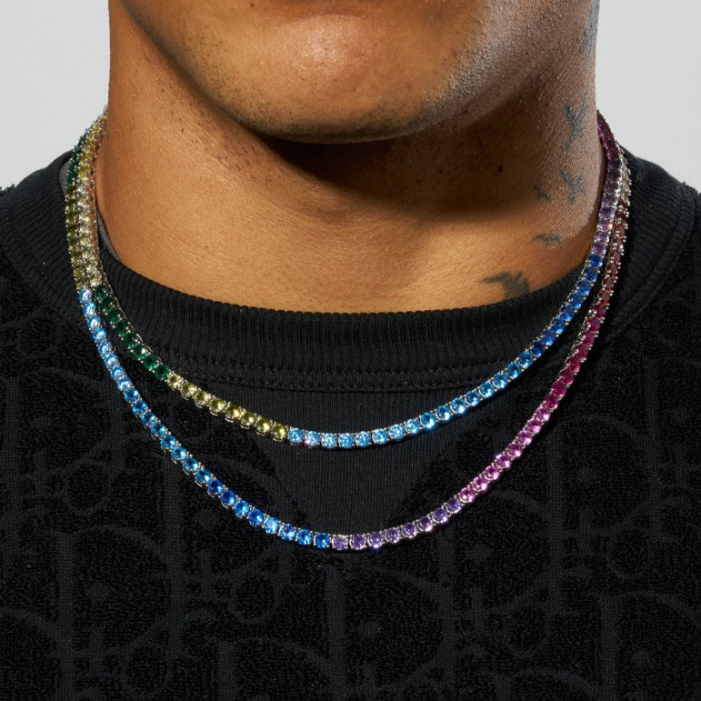 4mm Moissanite Multi-Colored Tennis Chain - 925 Silver - D Color - VVS1