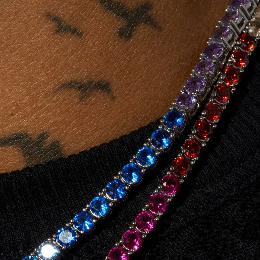4mm Multi-Colored Tennis Chain - White Gold