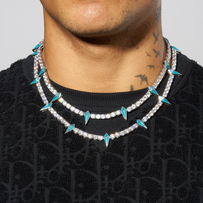 5mm Moissanite Blue Pave Tennis Chain - 925 Silver - D Colour - VVS1