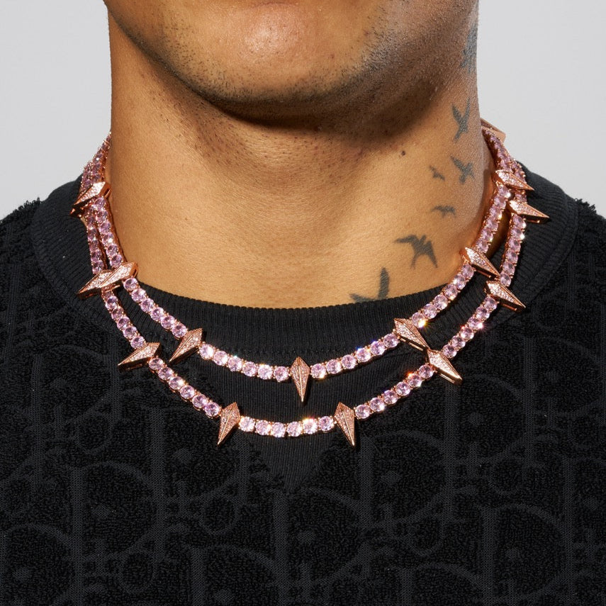 5mm PAVE SPIKE TENNIS CHAIN - PINK