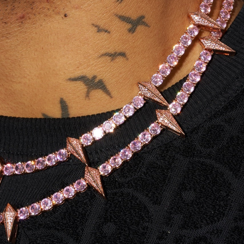 5mm PAVE SPIKE TENNIS CHAIN - PINK
