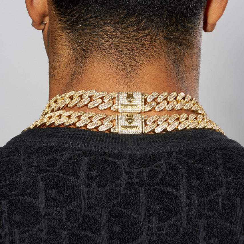 17mm Moissanite Baguette Prong Link Cuban Chain -18k Vermeil - D Colour - VVS1