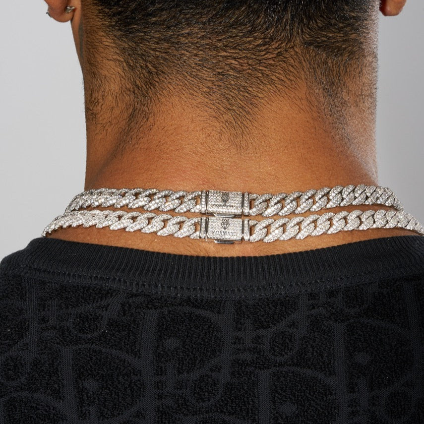 8mm Iced Cuban Link Chain - White Gold