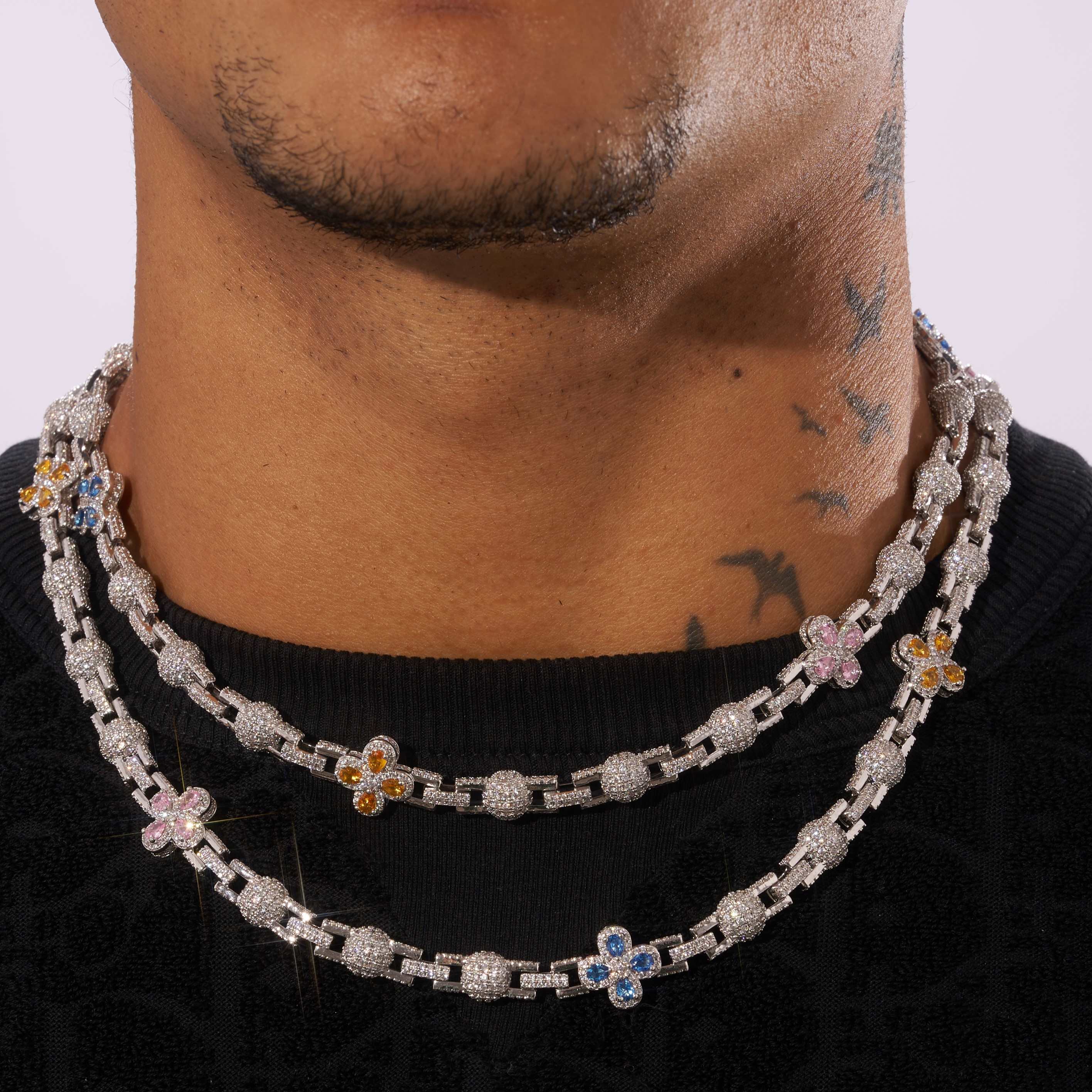 8MM Pear Cut IGI Diamond Cameo Rolo Chain - 925 Silver - D Colour - VVS1