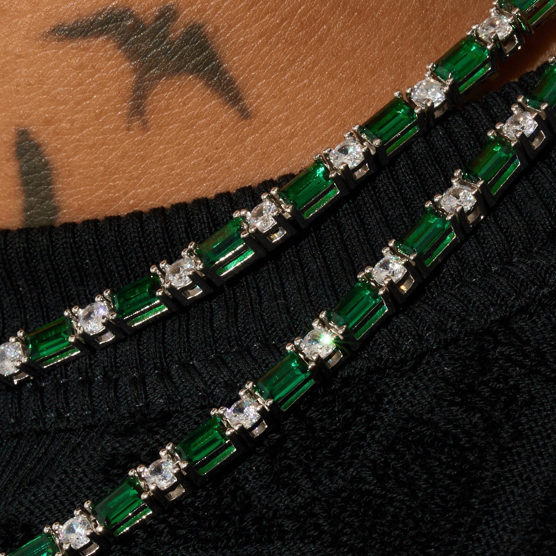 3mm Moissanite White & Green Tennis Chain - 925 Silver - D Colour - VVS1