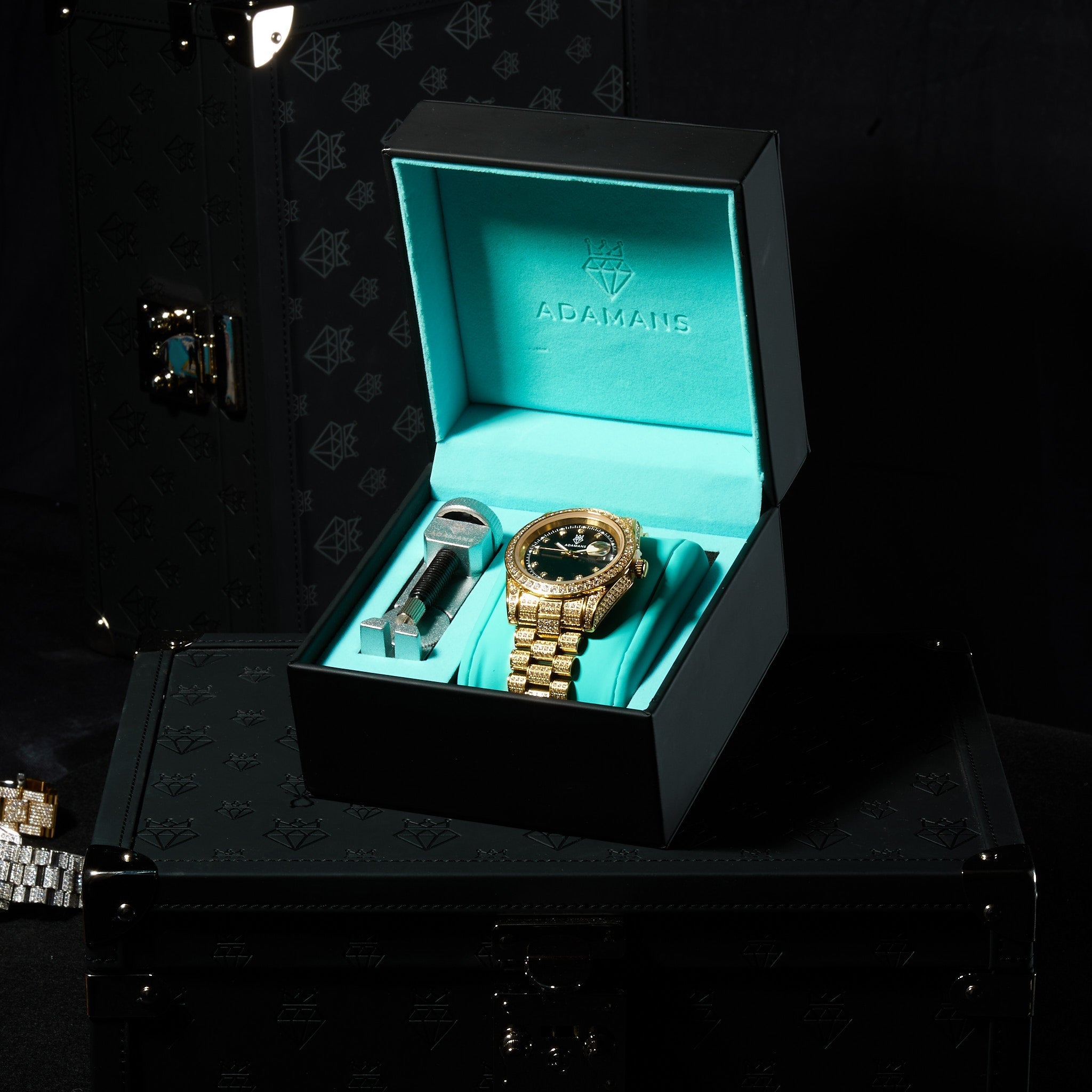 41mm Moissanite Diamond Presidential Watch - Black Face - Gold
