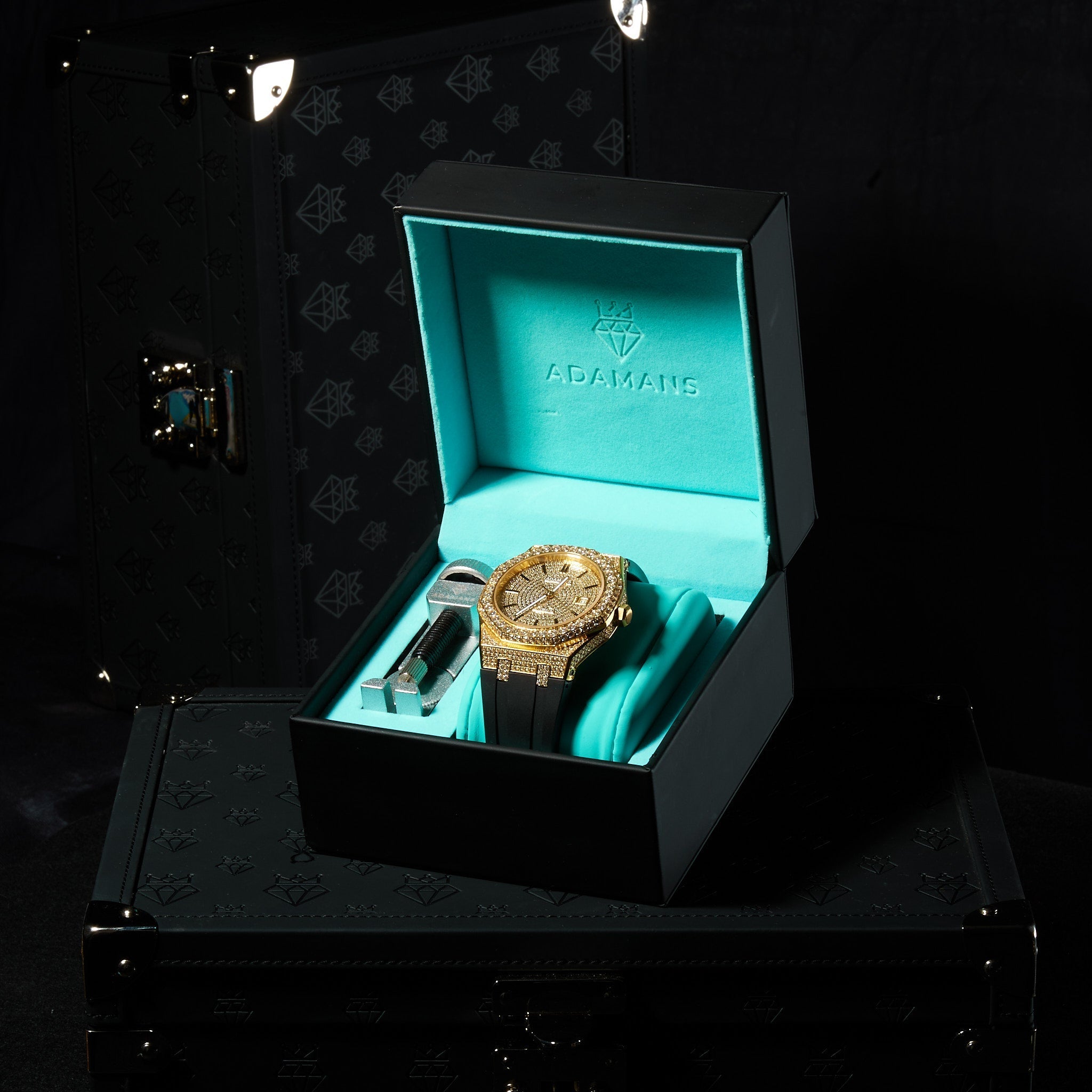 44mm Paved VVS Moissanite Diamond Silicone Band Watch - Gold