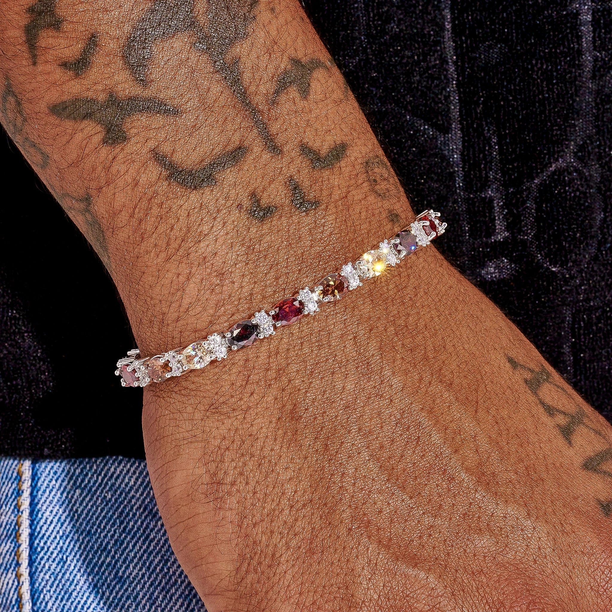 5MM Multicolor Oval Cut Brown Stone Tennis Bracelet - White Gold