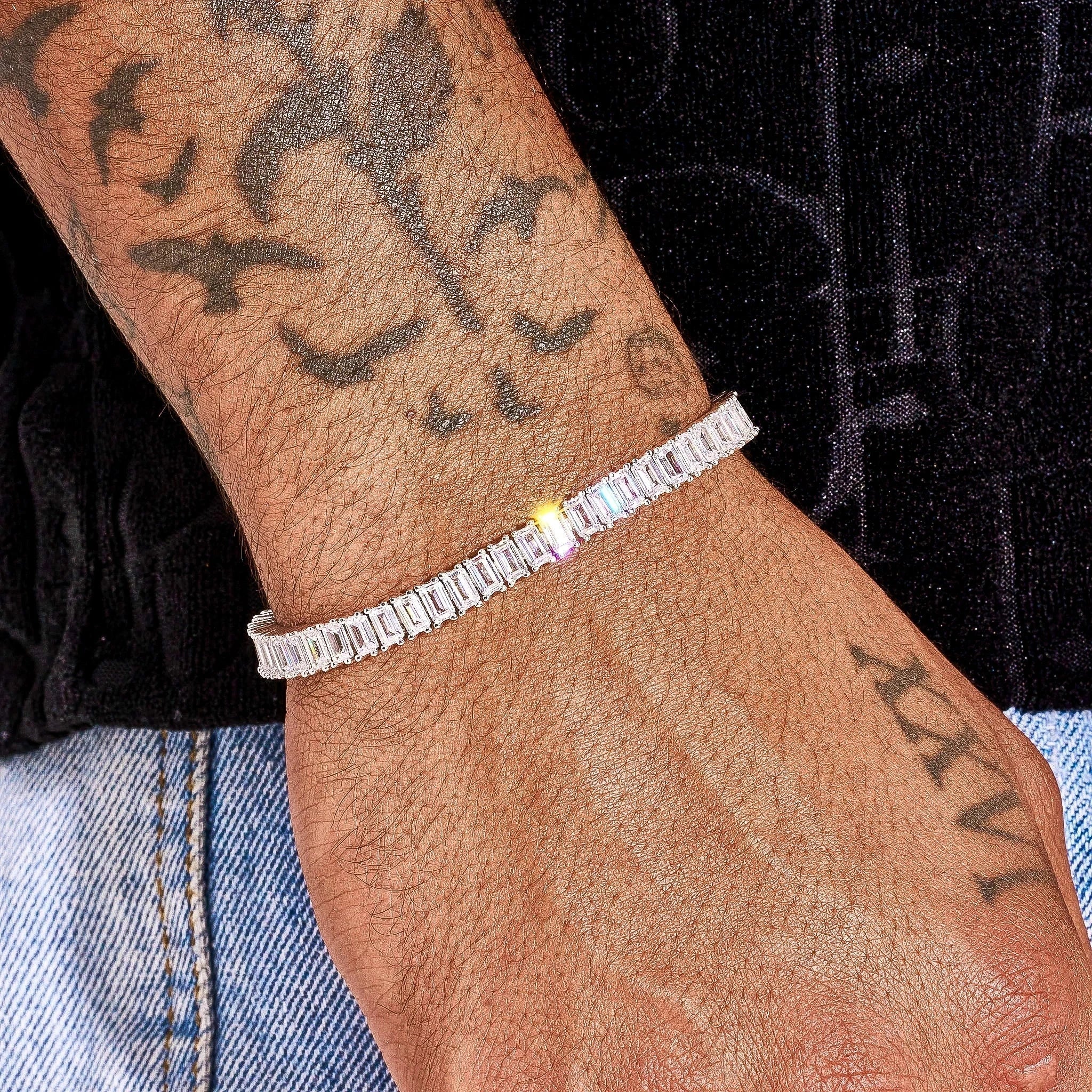 3MM Moissanite Baguette Tennis Bracelet - 925 Silver - D Colour - VVS1