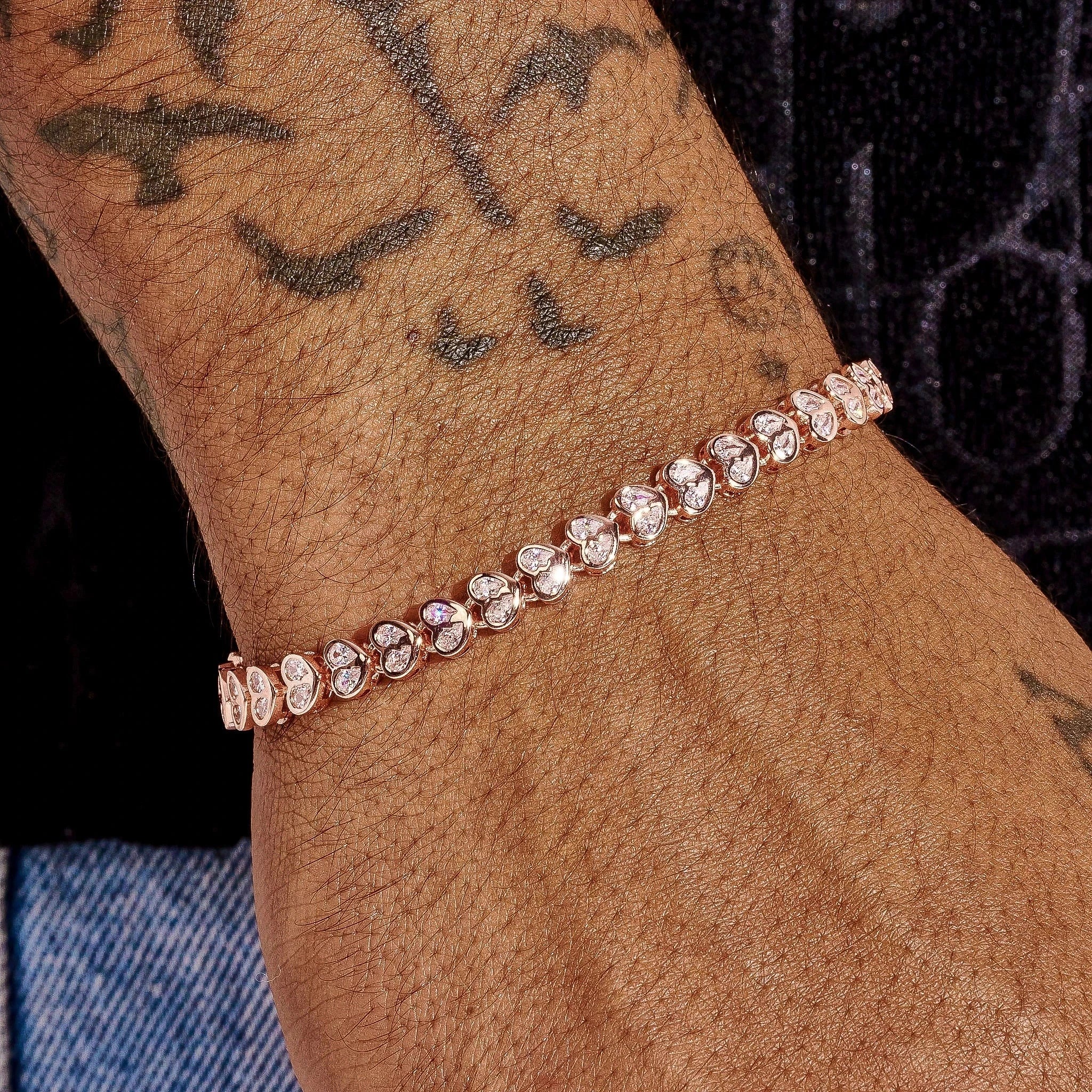 4mm Moissanite Broken Heart Bracelet - Rose Gold - 925 Silver - D Colour - VVS1