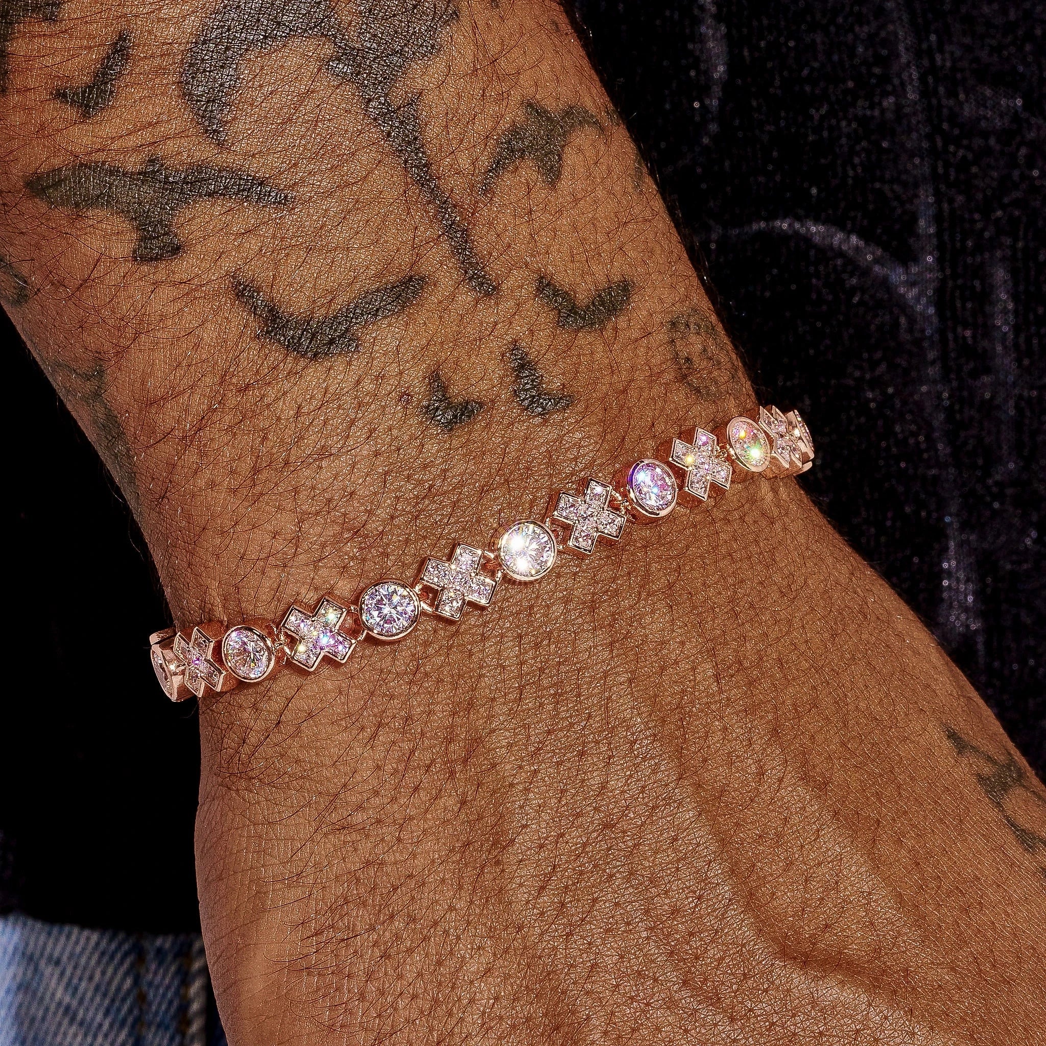 5MM Moissanite XOXO Bracelet - Rose Gold - 925 Silver - D Colour - VVS1