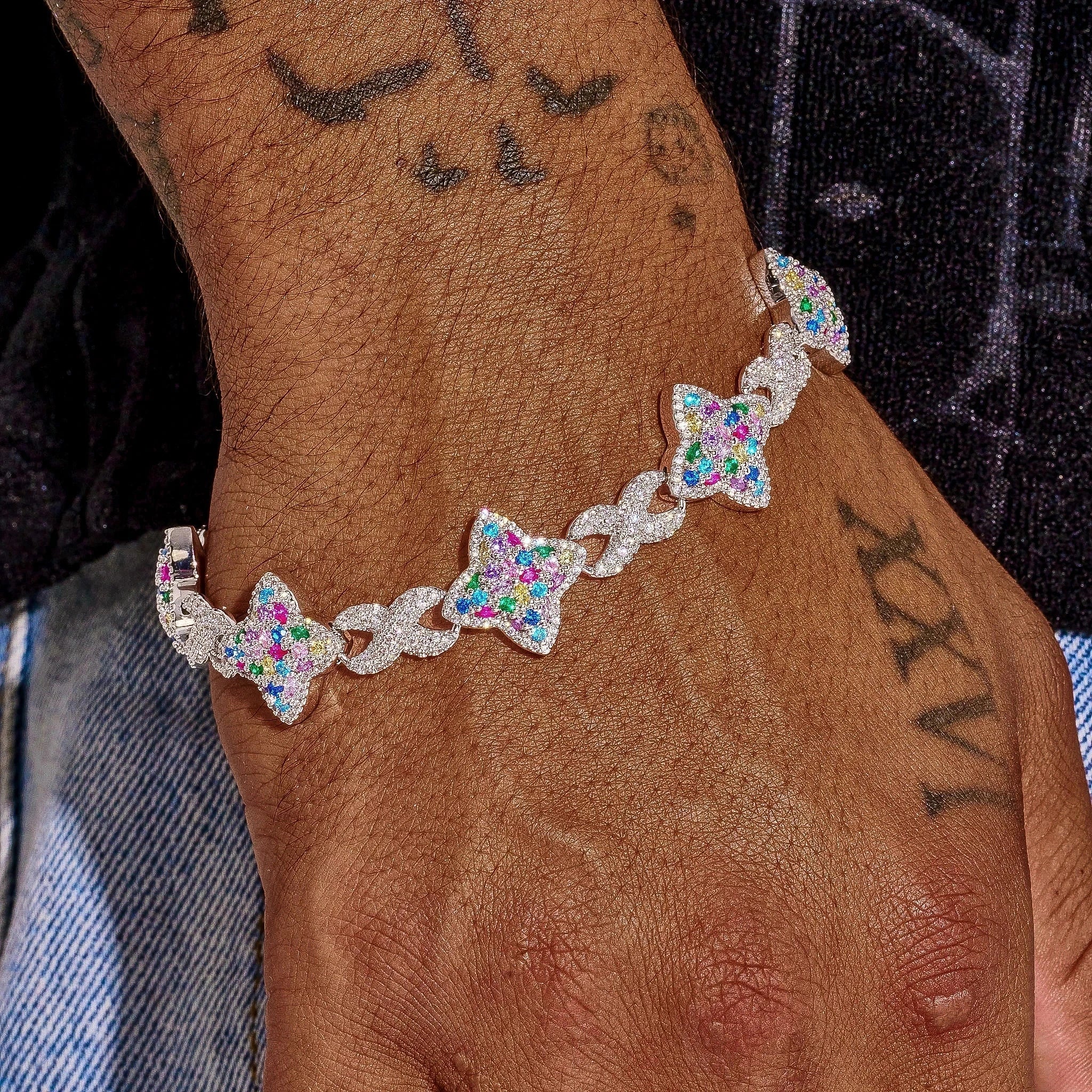 Moissanite Multicolor Cuban Bracelet - 925 Silver - D Colour - VVS1