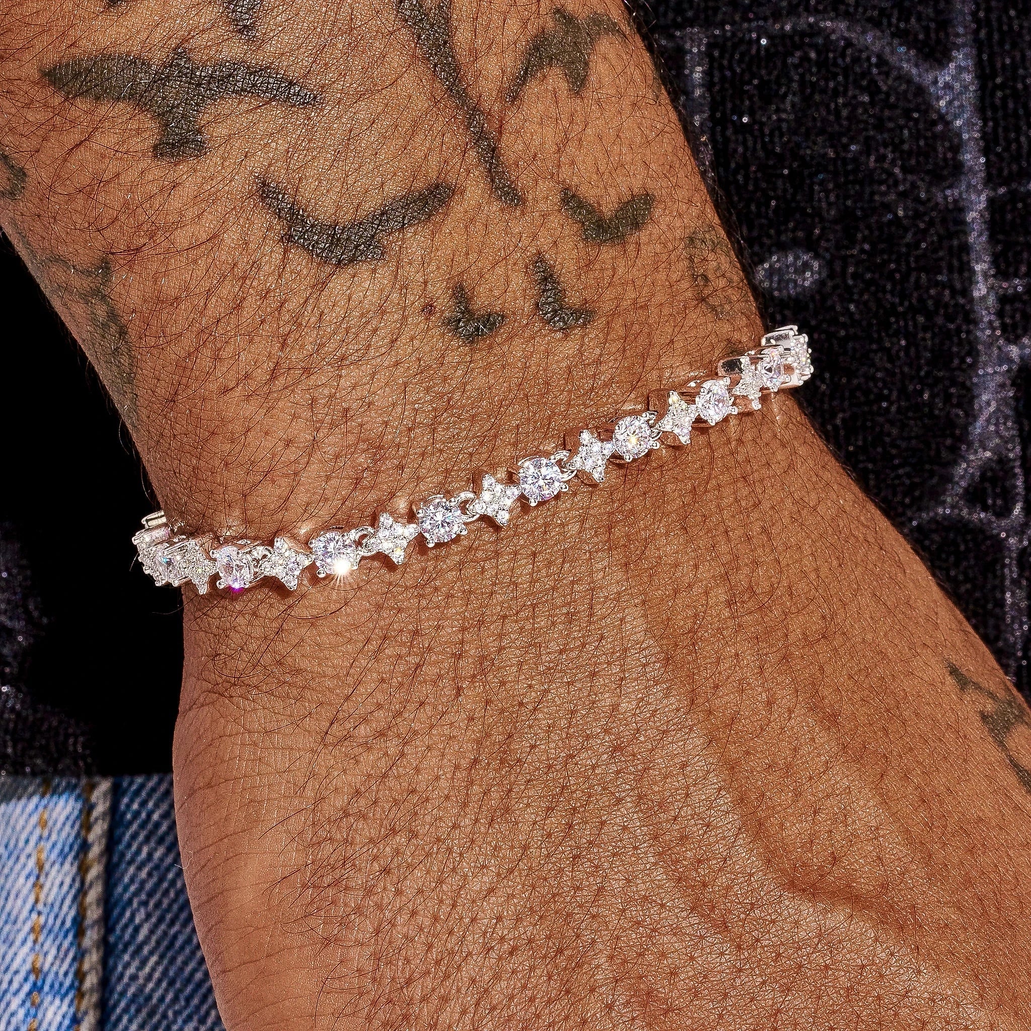 Moissanite Round Stone Star Tennis Bracelet - 925 Silver - D Colour - VVS1