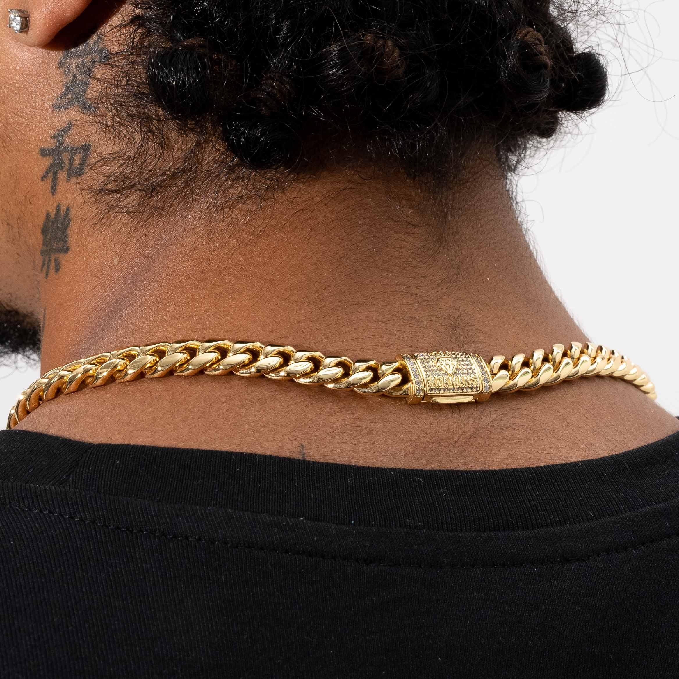 10mm Cuban Iced Clasp Chain - Gold