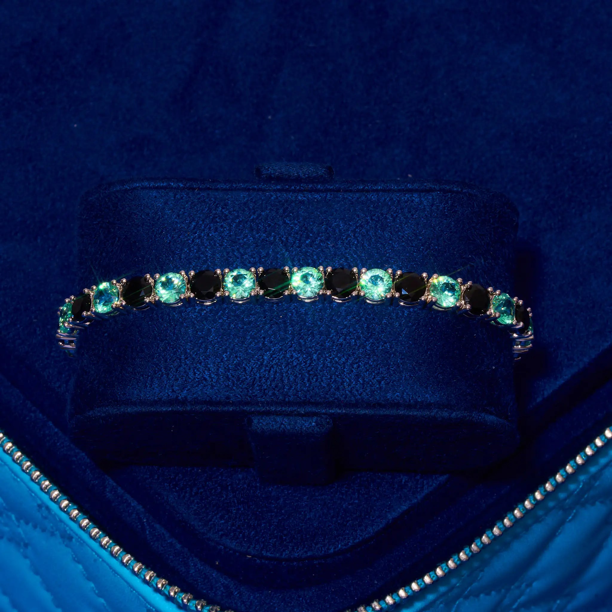 5MM Blue & Black Tennis Bracelet - White Gold