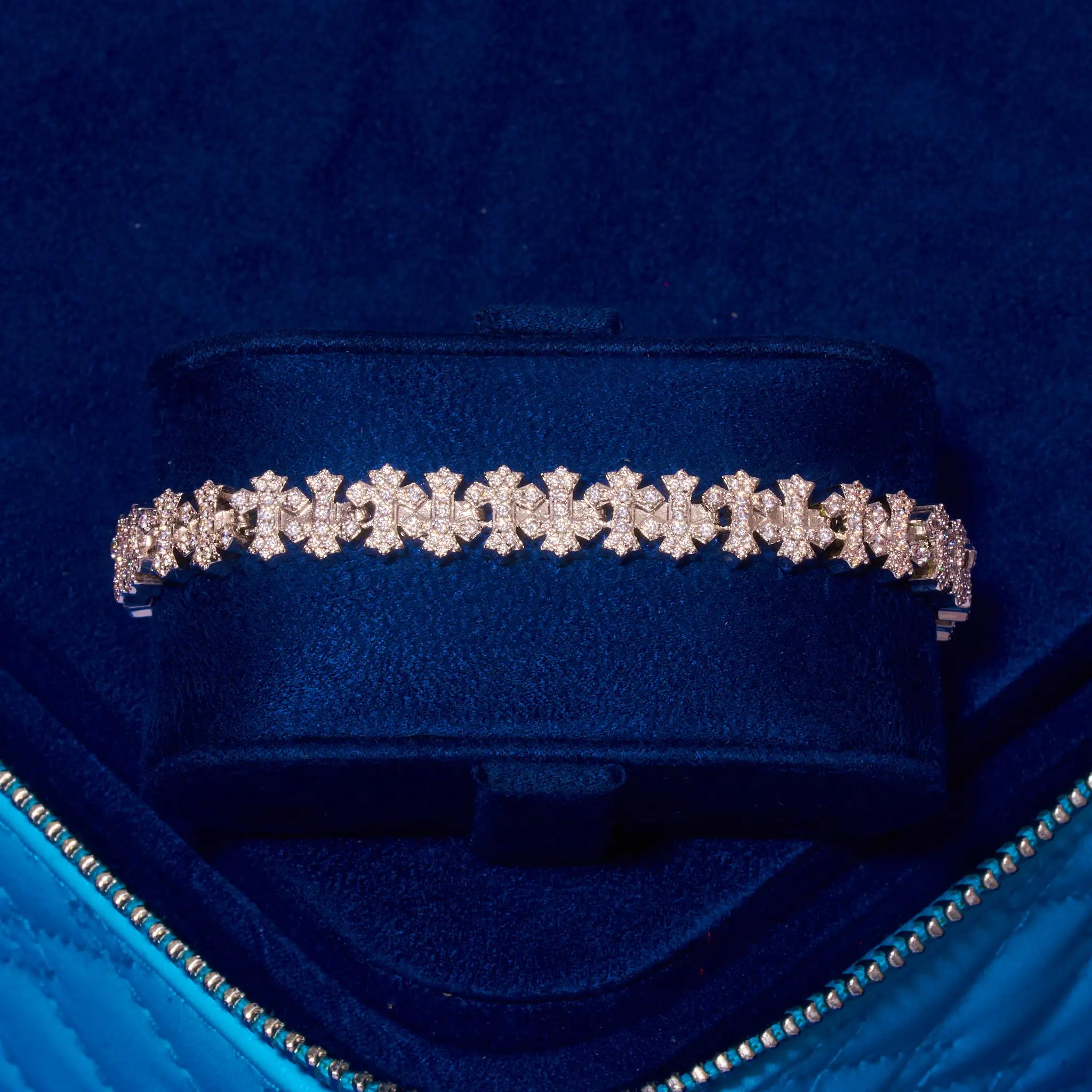 8.5MM Moissanite Iced Out Cross Link Bracelet - 925 Silver - D Colour - VVS1