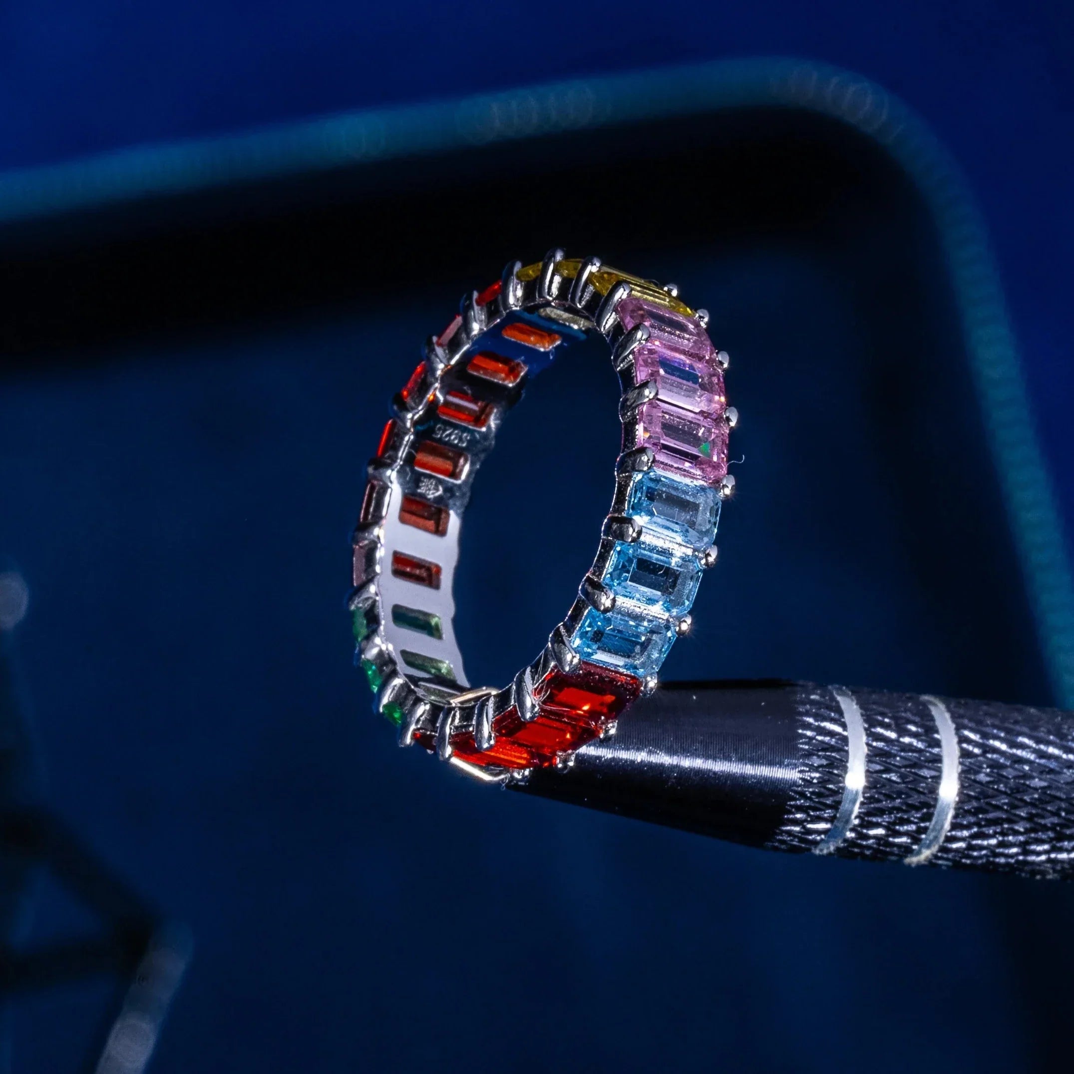 Multi-Colored Gemstone Baguette Ring - 925 Silver